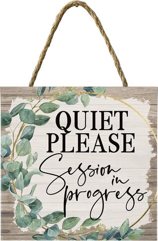 Quiet Please Session in Progress Sign Hanging Wood Door Sign Great for Home Office Salon Law Firm Therapy Counseling Online Classes Massage Decorative Wood Sign Wall Art in Kuwait