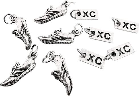 Pewter SHOE XC Rectangle 5 Pack Set - 5 Sets of RUNNING SHOE Charm Pewter XC Charm Set - ONE (1) Pewter Running Shoe Charm and ONE (1) Pewter XC Charm in Each Set - Each Set in Organza Bag in Saudi Arabia