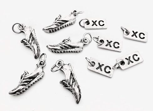 Pewter SHOE XC Rectangle 5 Pack Set - 5 Sets of RUNNING SHOE Charm Pewter XC Charm Set - ONE (1) Pewter Running Shoe Charm and ONE (1) Pewter XC Charm in Each Set - Each Set in Organza Bag in Saudi Arabia