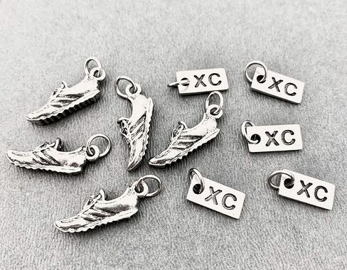 Pewter SHOE XC Rectangle 5 Pack Set - 5 Sets of RUNNING SHOE Charm Pewter XC Charm Set - ONE (1) Pewter Running Shoe Charm and ONE (1) Pewter XC Charm in Each Set - Each Set in Organza Bag in Saudi Arabia
