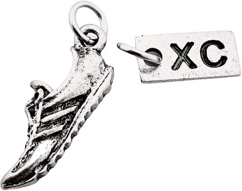 Pewter SHOE XC Rectangle 5 Pack Set - 5 Sets of RUNNING SHOE Charm Pewter XC Charm Set - ONE (1) Pewter Running Shoe Charm and ONE (1) Pewter XC Charm in Each Set - Each Set in Organza Bag in Saudi Arabia
