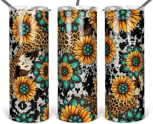 FLORAL TUMBLER, LEOPARD Tumbler, An Elegantly Designed Tumbler With A Lid And A Lovely Sunflower Design - Perfect For Travel in Saudi Arabia