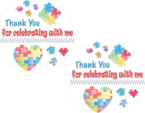 Autism Birthday Party Sticker 24 pcs, Awareness Puzzle, Colorful Spectrum Heart, Autistic Birthday Decoration, Celebrate with me Party Supplies in Saudi Arabia