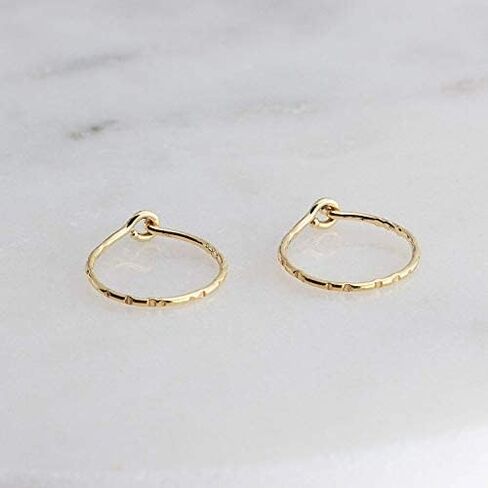 14K Gold Filled 8mm Delicate Hammered Small Tiny Thin Hoop Set Earrings Cartilage Nose Ring Piercing (8mm | 22 gauge, 14K Gold filled | Delicate Hammered) in Kuwait
