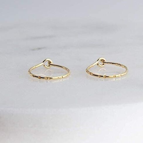 14K Gold Filled 8mm Delicate Hammered Small Tiny Thin Hoop Set Earrings Cartilage Nose Ring Piercing (8mm | 22 gauge, 14K Gold filled | Delicate Hammered) in Kuwait