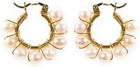 Elegantia Jewelry | Pearl Hoop Earrings for Women - Small Pearl Hoop Earrings - 22K Premium Quality Gold Plated - Birthday Gift for Women Girls in Saudi Arabia
