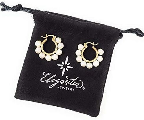 Elegantia Jewelry | Pearl Hoop Earrings for Women - Small Pearl Hoop Earrings - 22K Premium Quality Gold Plated - Birthday Gift for Women Girls in Saudi Arabia