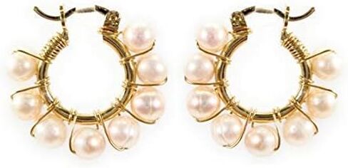 Elegantia Jewelry | Pearl Hoop Earrings for Women - Small Pearl Hoop Earrings - 22K Premium Quality Gold Plated - Birthday Gift for Women Girls in Saudi Arabia