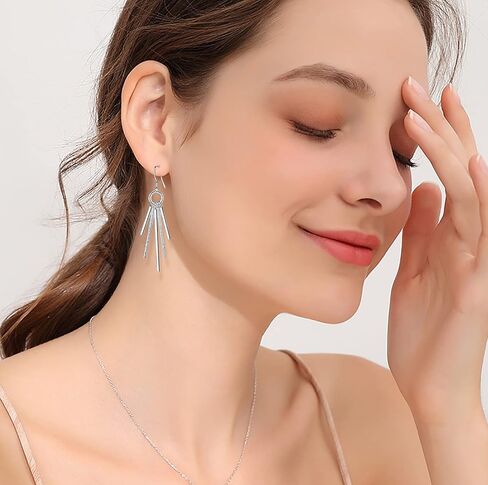 925 Sterling Silver Earrings Dangle Earrings Linear Drop Statement Earrings for Women Teen Girls (Leaf shape) in Kuwait