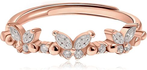Butterfly Ring for Women Dainty Cubic Zirconia Silver Ring Diamond Butterfly Ring Size Adjustable Friendship Ring Hanmade Jewelry Gift (Gold) in Kuwait