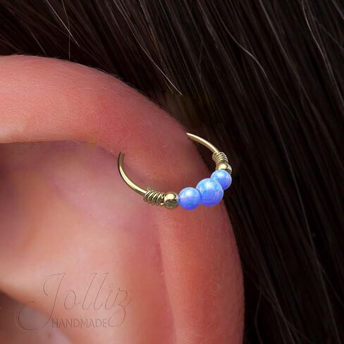 Gold cartilage earring Opal – 14K Gold Filled Helix Piercing Ring For Woman – 24G 8mm Ring 3mm + 2x 2mm Fire White Opal – Cute GIFT For Birthday Mother's Day anniversary in Saudi Arabia