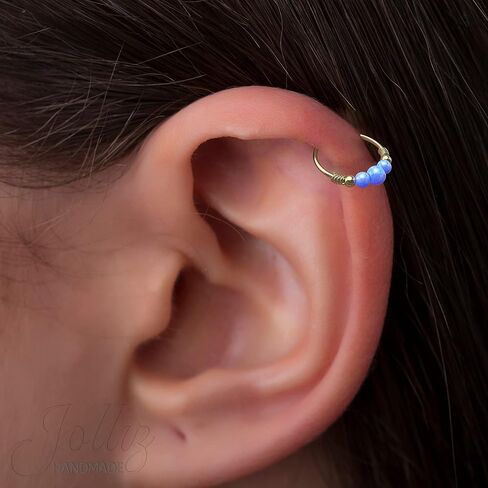 Gold cartilage earring Opal – 14K Gold Filled Helix Piercing Ring For Woman – 24G 8mm Ring 3mm + 2x 2mm Fire White Opal – Cute GIFT For Birthday Mother's Day anniversary in Saudi Arabia