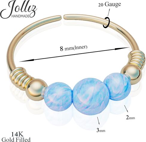 Gold cartilage earring Opal – 14K Gold Filled Helix Piercing Ring For Woman – 24G 8mm Ring 3mm + 2x 2mm Fire White Opal – Cute GIFT For Birthday Mother's Day anniversary in Saudi Arabia