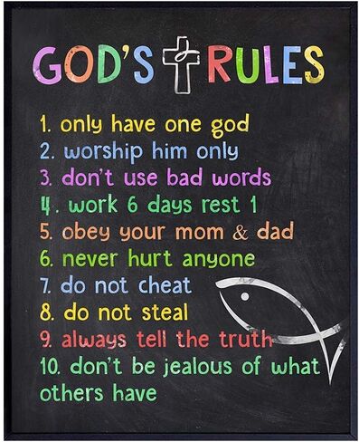 ديكور حضانة آية الكتاب المقدس للأطفال مقاس 11 × 14 - ديكور حائط مسيحي، ديكور غرفة الأطفال الدينية - هدية لطيفة للصبي والفتاة - هدايا روحية - فن جداري لآيات الكتاب المقدس للأطفال - عشر وصايا in Kuwait