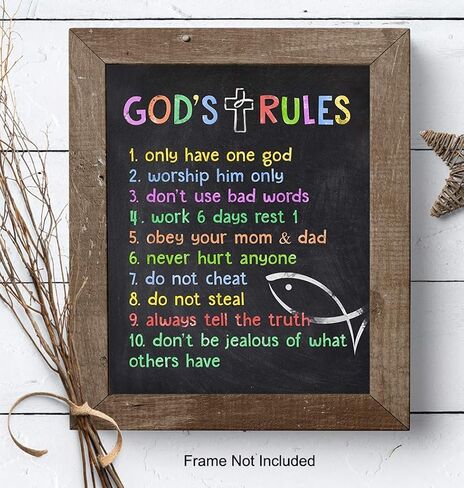 ديكور حضانة آية الكتاب المقدس للأطفال مقاس 11 × 14 - ديكور حائط مسيحي، ديكور غرفة الأطفال الدينية - هدية لطيفة للصبي والفتاة - هدايا روحية - فن جداري لآيات الكتاب المقدس للأطفال - عشر وصايا in Kuwait