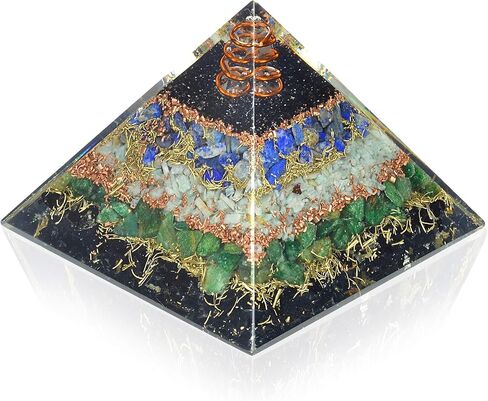 New Orgone Pyramid for Healing Heart | Black Tourmaline | Lapis Lazuli | Amazonite | Green Jade Orgonite Pyramid for E-Energy Protection - Crystal Chakra Stone Pyramid in Kuwait