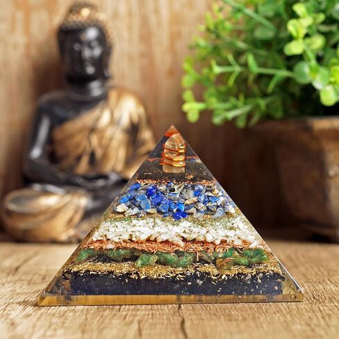 New Orgone Pyramid for Healing Heart | Black Tourmaline | Lapis Lazuli | Amazonite | Green Jade Orgonite Pyramid for E-Energy Protection - Crystal Chakra Stone Pyramid in Kuwait