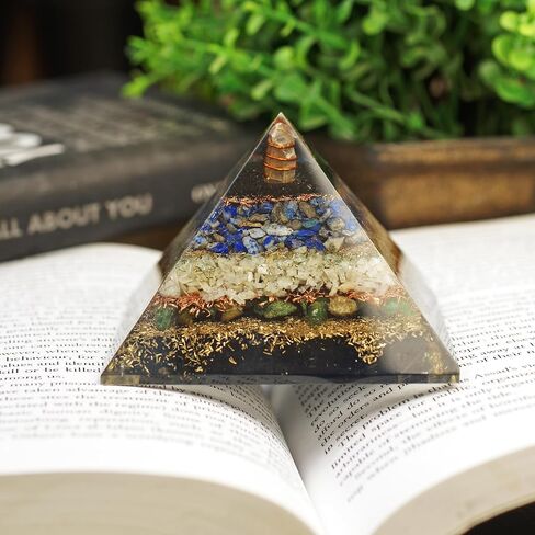 New Orgone Pyramid for Healing Heart | Black Tourmaline | Lapis Lazuli | Amazonite | Green Jade Orgonite Pyramid for E-Energy Protection - Crystal Chakra Stone Pyramid in Kuwait