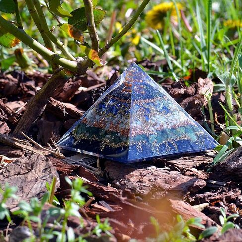 New Orgone Pyramid for Healing Heart | Black Tourmaline | Lapis Lazuli | Amazonite | Green Jade Orgonite Pyramid for E-Energy Protection - Crystal Chakra Stone Pyramid in Kuwait