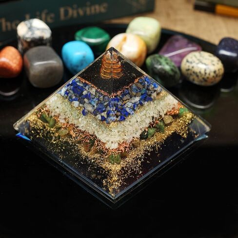 New Orgone Pyramid for Healing Heart | Black Tourmaline | Lapis Lazuli | Amazonite | Green Jade Orgonite Pyramid for E-Energy Protection - Crystal Chakra Stone Pyramid in Kuwait