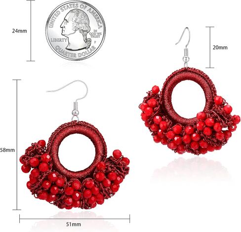 Boho Beaded Tassel Earrings - Handmade Statement Seed Bead Earrings, Bohemian Trendy Large Earrings, African Cute Red Drop Earrings for Women Girls in Saudi Arabia