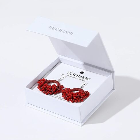 Boho Beaded Tassel Earrings - Handmade Statement Seed Bead Earrings, Bohemian Trendy Large Earrings, African Cute Red Drop Earrings for Women Girls in Saudi Arabia