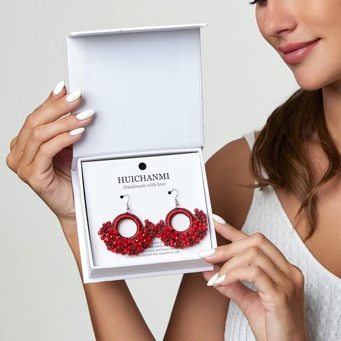 Boho Beaded Tassel Earrings - Handmade Statement Seed Bead Earrings, Bohemian Trendy Large Earrings, African Cute Red Drop Earrings for Women Girls in Saudi Arabia