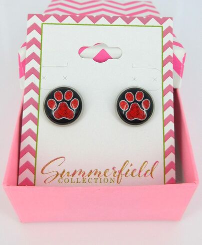Stainless Steel Paw Print Glass Stud Earrings 12mm (Aqua) in Saudi Arabia