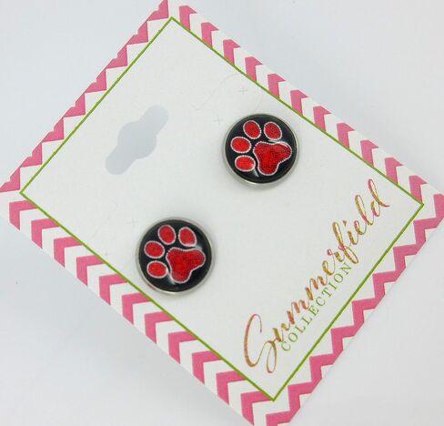 Stainless Steel Paw Print Glass Stud Earrings 12mm (Aqua) in Saudi Arabia