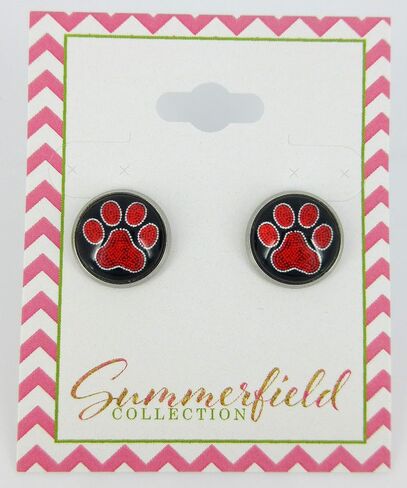 Stainless Steel Paw Print Glass Stud Earrings 12mm (Aqua) in Saudi Arabia