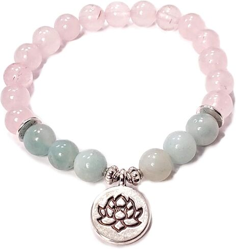 ANTI ANXIETY Bracelet Emotional Healer Bracelet REAL SEMI-PRECIOUS STONES: Burmese Jade Jadeite & Rose Quartz Lotus Flower Charm HEART CHAKRA Yoga Chakra Bracelet - US HANDMADE in Saudi Arabia