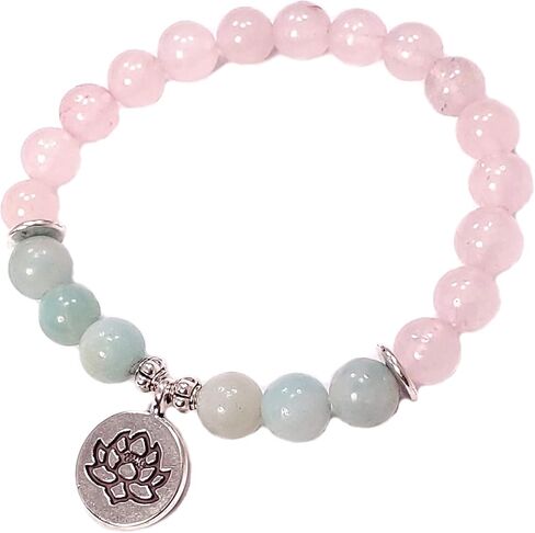 ANTI ANXIETY Bracelet Emotional Healer Bracelet REAL SEMI-PRECIOUS STONES: Burmese Jade Jadeite & Rose Quartz Lotus Flower Charm HEART CHAKRA Yoga Chakra Bracelet - US HANDMADE in Saudi Arabia