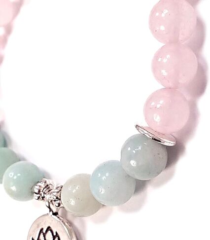 ANTI ANXIETY Bracelet Emotional Healer Bracelet REAL SEMI-PRECIOUS STONES: Burmese Jade Jadeite & Rose Quartz Lotus Flower Charm HEART CHAKRA Yoga Chakra Bracelet - US HANDMADE in Saudi Arabia