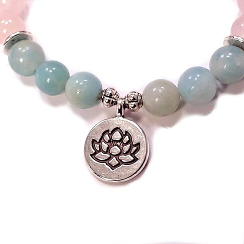 ANTI ANXIETY Bracelet Emotional Healer Bracelet REAL SEMI-PRECIOUS STONES: Burmese Jade Jadeite & Rose Quartz Lotus Flower Charm HEART CHAKRA Yoga Chakra Bracelet - US HANDMADE in Saudi Arabia