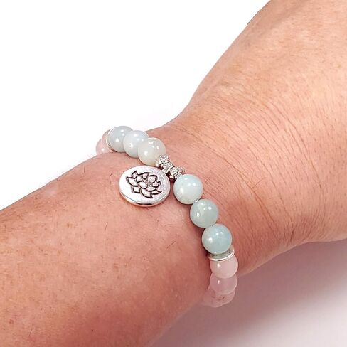 ANTI ANXIETY Bracelet Emotional Healer Bracelet REAL SEMI-PRECIOUS STONES: Burmese Jade Jadeite & Rose Quartz Lotus Flower Charm HEART CHAKRA Yoga Chakra Bracelet - US HANDMADE in Saudi Arabia
