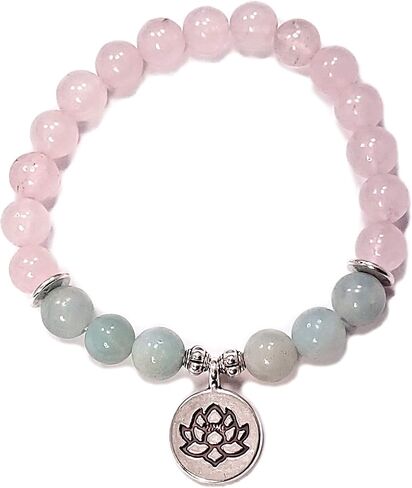 ANTI ANXIETY Bracelet Emotional Healer Bracelet REAL SEMI-PRECIOUS STONES: Burmese Jade Jadeite & Rose Quartz Lotus Flower Charm HEART CHAKRA Yoga Chakra Bracelet - US HANDMADE in Saudi Arabia