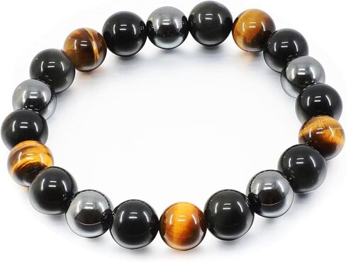 سوار حماية ثلاثي، سوار خرز عين النمر الأسود الأصلي والهيماتيت 10 ملم للرجال والنساء، أساور شفاء مجوهرات كريستال تجلب الحظ والازدهار والسعادة in Kuwait