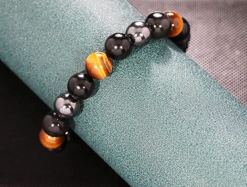 سوار حماية ثلاثي، سوار خرز عين النمر الأسود الأصلي والهيماتيت 10 ملم للرجال والنساء، أساور شفاء مجوهرات كريستال تجلب الحظ والازدهار والسعادة in Kuwait