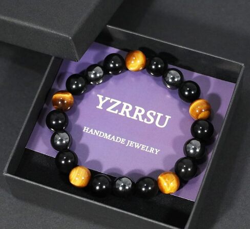 سوار حماية ثلاثي، سوار خرز عين النمر الأسود الأصلي والهيماتيت 10 ملم للرجال والنساء، أساور شفاء مجوهرات كريستال تجلب الحظ والازدهار والسعادة in Kuwait