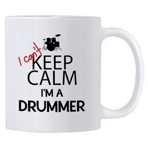 Funny Drummer Gifts. I Can't Keep Calm I'm a Drummer. 11 oz Percussion Coffee Mug. Drum Gift Idea for Drummers or Music Teacher. (White) in Kuwait