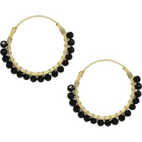 Gempires Natural Black Tourmaline 3mm Beads Hoop Earring 14k Yellow Gold Plated Women Earring (Black Tourmaline) in Saudi Arabia
