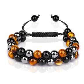 Honaoymd Triple Protection Bracelet,Tiger's Eye,Obsidian,Hematite for Protection,Bring Luck and Happiness, 8mm Handmade Crystal Healing bracelet for Women Men
