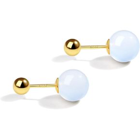 Jade Earrings for Women, Screw Back Removal-free Safe 925 Sterling Silver Stud Earrings for Sensitive Ears, Cute Dual-Sided Wear Earrings Studs Jewelry Gift for Women Girls