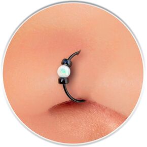 Thin Black Nose Ring With Blue Opal - Dainty 24G Nose Ring Piercing 7mm - Handmade Nose Hoops Jewelry in Saudi Arabia
