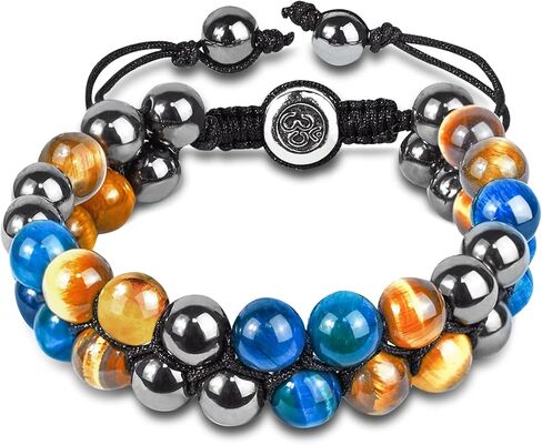 سوار حماية ثلاثي من حجر السج الأسود الطبيعي عين النمر الهيماتيت 10 ملم خرز كريستال سوار شفاء للرجال والنساء يجلب الرخاء والحظ والصحة in Kuwait