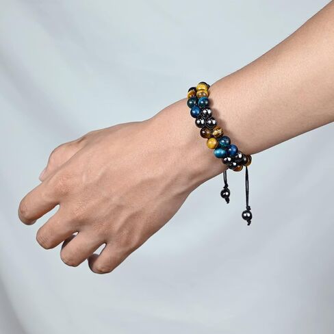 سوار حماية ثلاثي من حجر السج الأسود الطبيعي عين النمر الهيماتيت 10 ملم خرز كريستال سوار شفاء للرجال والنساء يجلب الرخاء والحظ والصحة in Kuwait