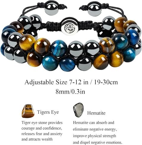 سوار حماية ثلاثي من حجر السج الأسود الطبيعي عين النمر الهيماتيت 10 ملم خرز كريستال سوار شفاء للرجال والنساء يجلب الرخاء والحظ والصحة in Kuwait