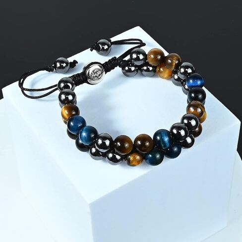 سوار حماية ثلاثي من حجر السج الأسود الطبيعي عين النمر الهيماتيت 10 ملم خرز كريستال سوار شفاء للرجال والنساء يجلب الرخاء والحظ والصحة in Kuwait