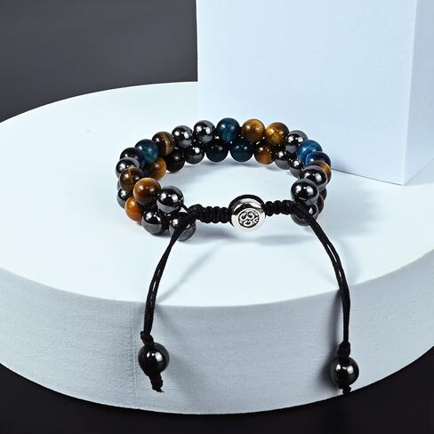 سوار حماية ثلاثي من حجر السج الأسود الطبيعي عين النمر الهيماتيت 10 ملم خرز كريستال سوار شفاء للرجال والنساء يجلب الرخاء والحظ والصحة in Kuwait