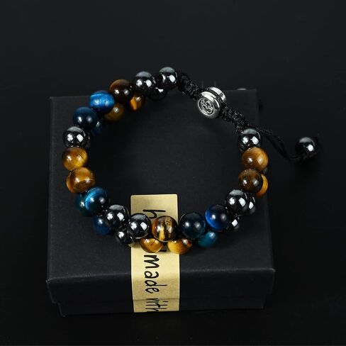 سوار حماية ثلاثي من حجر السج الأسود الطبيعي عين النمر الهيماتيت 10 ملم خرز كريستال سوار شفاء للرجال والنساء يجلب الرخاء والحظ والصحة in Kuwait